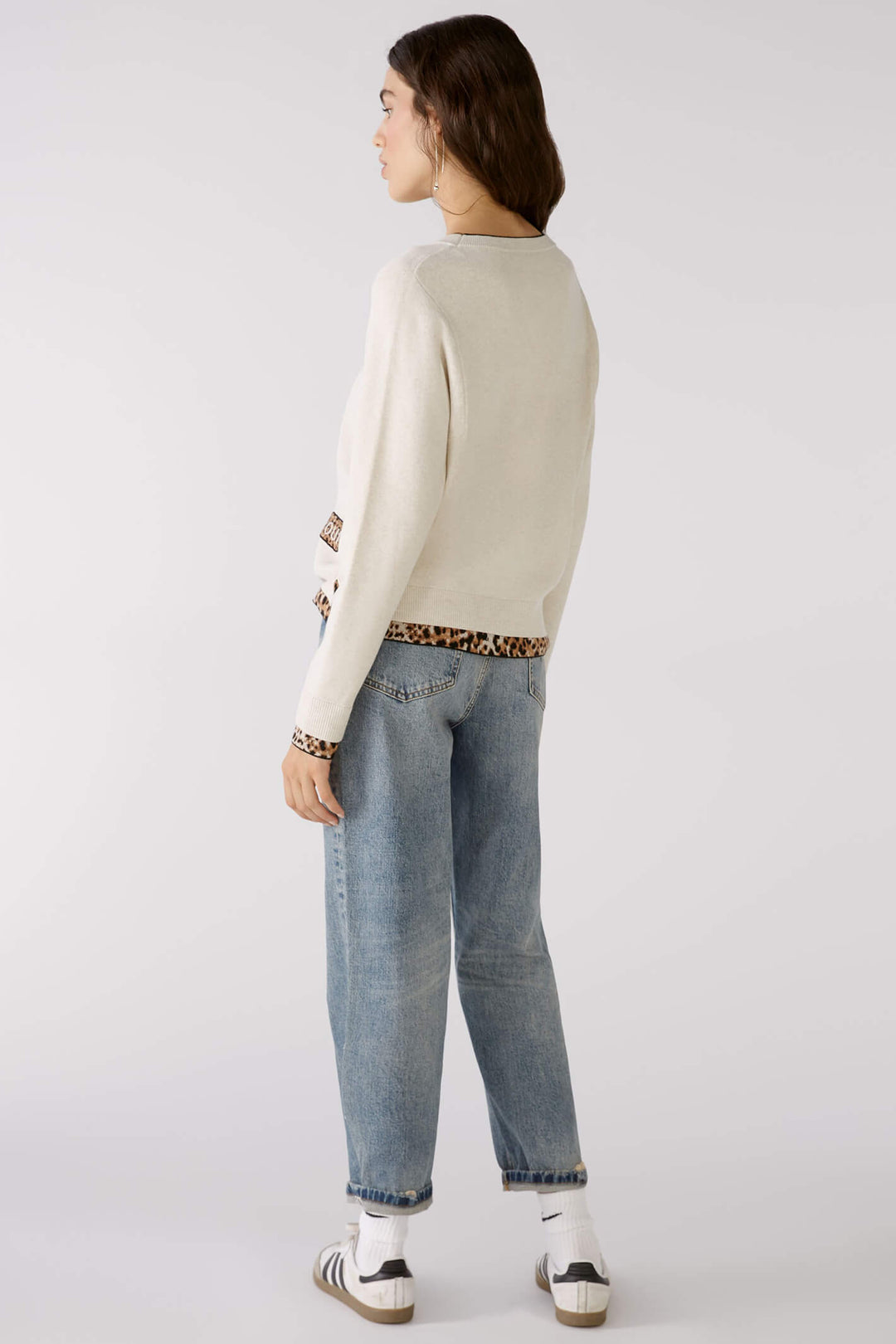 Oui 79518 White Camel Animal Print Edge Jumper - Olivia Grace Fashion