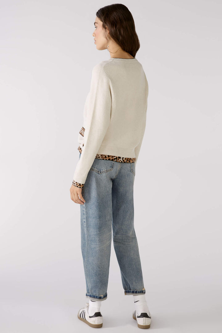 Oui 79518 White Camel Animal Print Edge Jumper - Olivia Grace Fashion