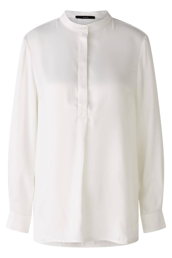 Oui 79592 Off White Long Collarless Blouse - Olivia Grace Fashion