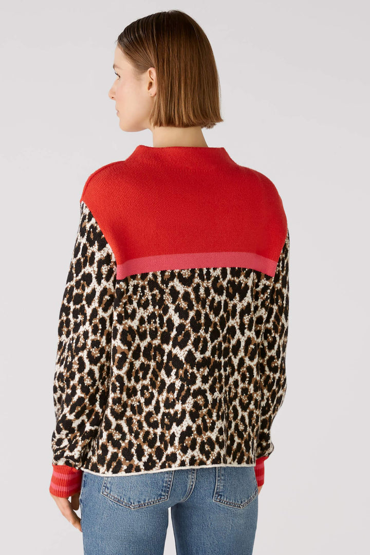 Oui 79599 Camel Red Animal Print Jumper - Olivia Grace Fashion