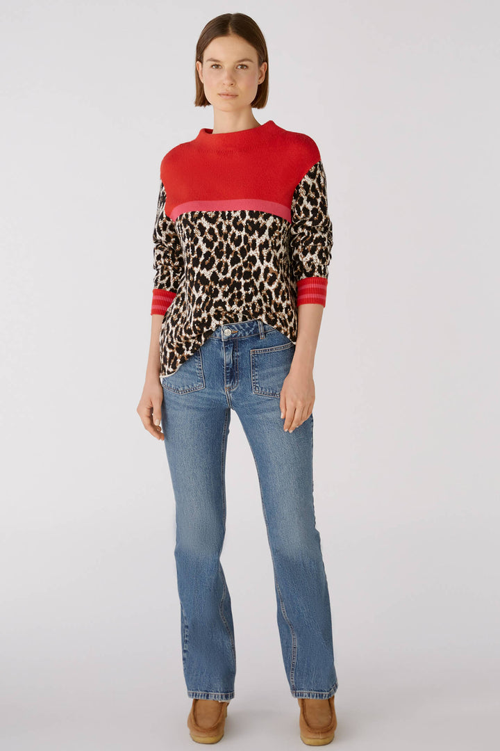Oui 79599 Camel Red Animal Print Jumper - Olivia Grace Fashion