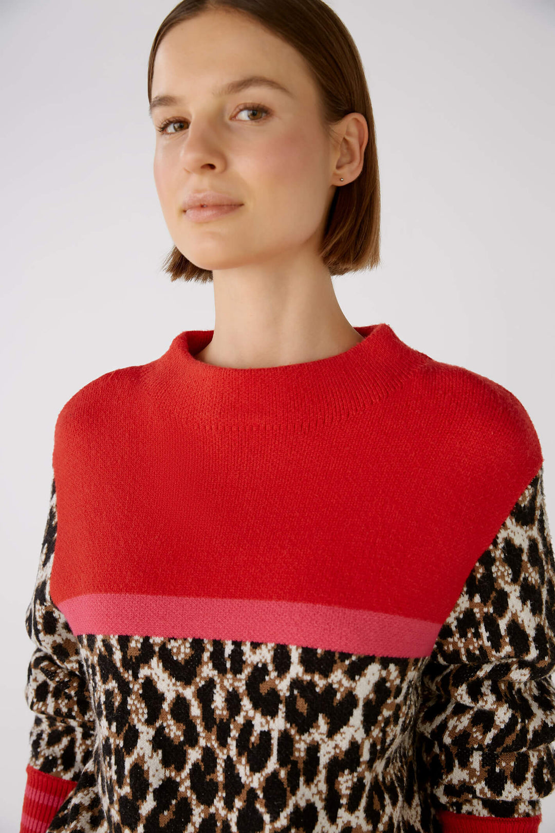 Oui 79599 Camel Red Animal Print Jumper - Olivia Grace Fashion