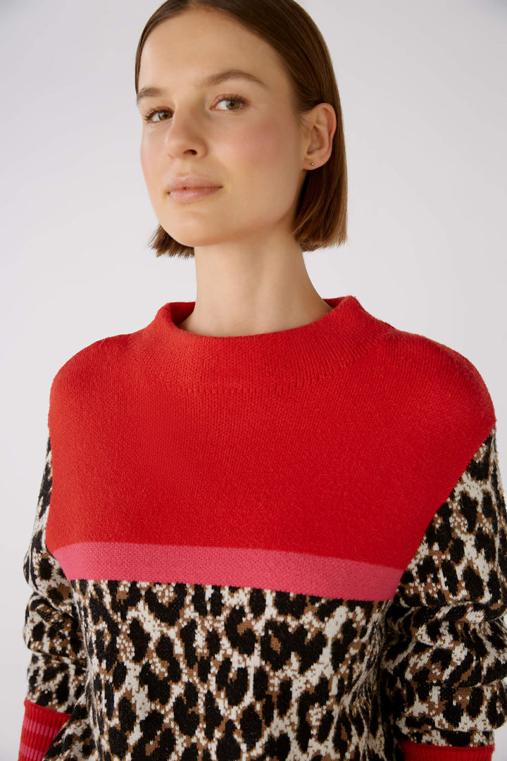 Oui 79599 Camel Red Animal Print Jumper - Olivia Grace Fashion
