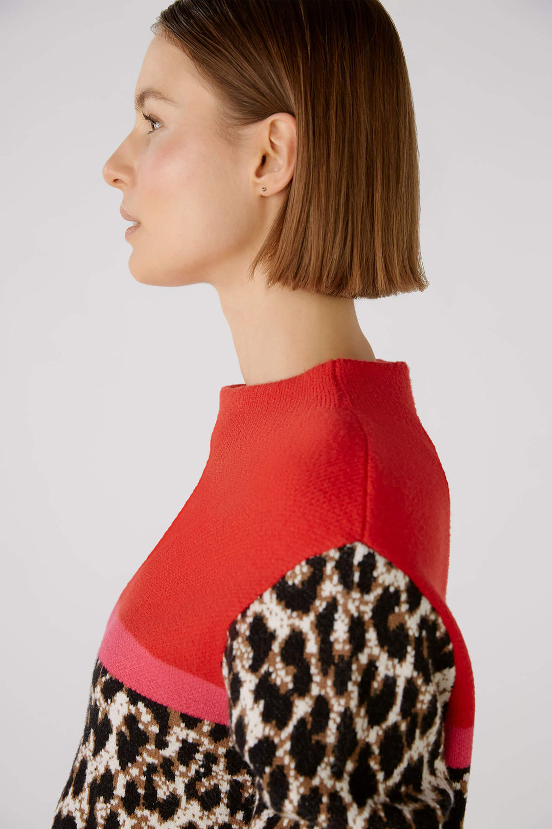 Oui 79599 Camel Red Animal Print Jumper - Olivia Grace Fashion