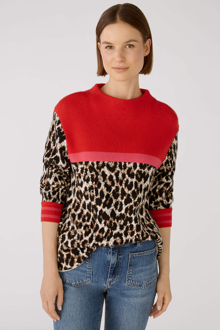 Oui 79599 Camel Red Animal Print Jumper - Olivia Grace Fashion