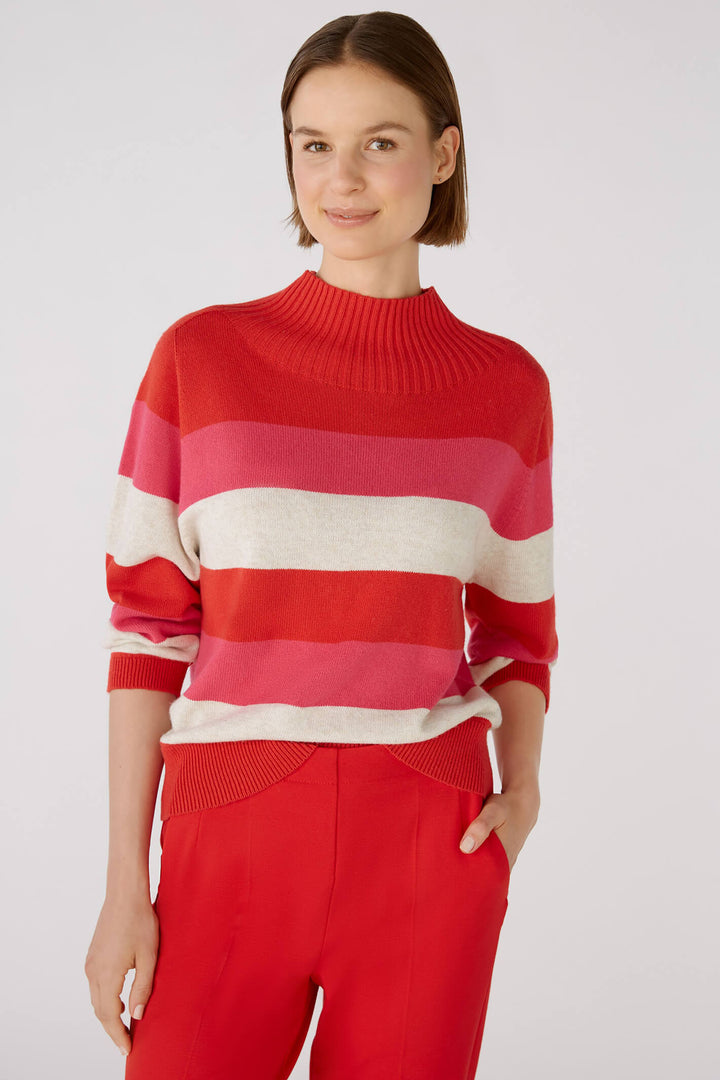 Oui 79802 Red Rose Pink Stripe Turtle Neck Jumper - Olivia Grace Fashion