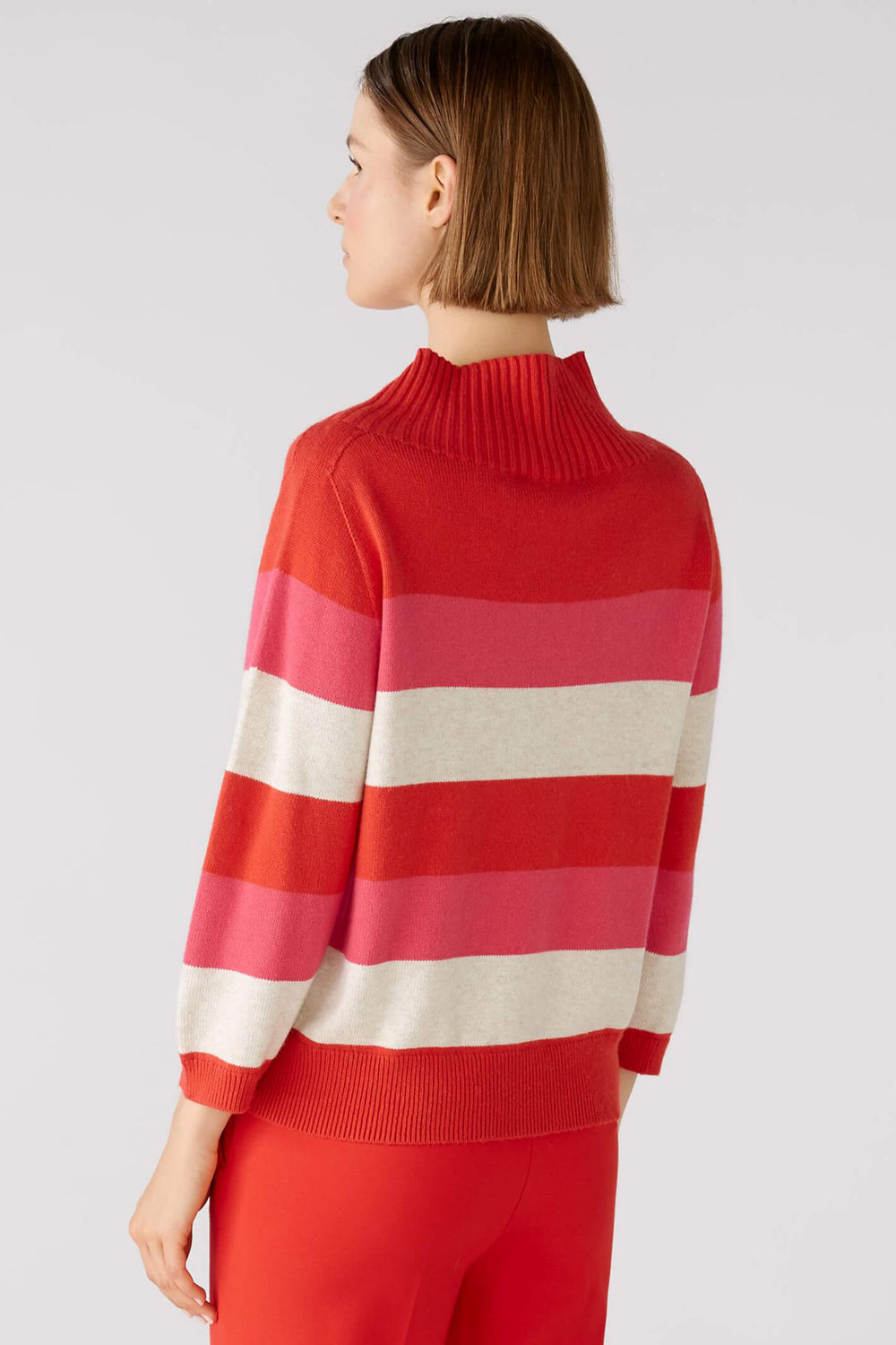 Oui 79802 Red Rose Pink Stripe Turtle Neck Jumper - Olivia Grace Fashion