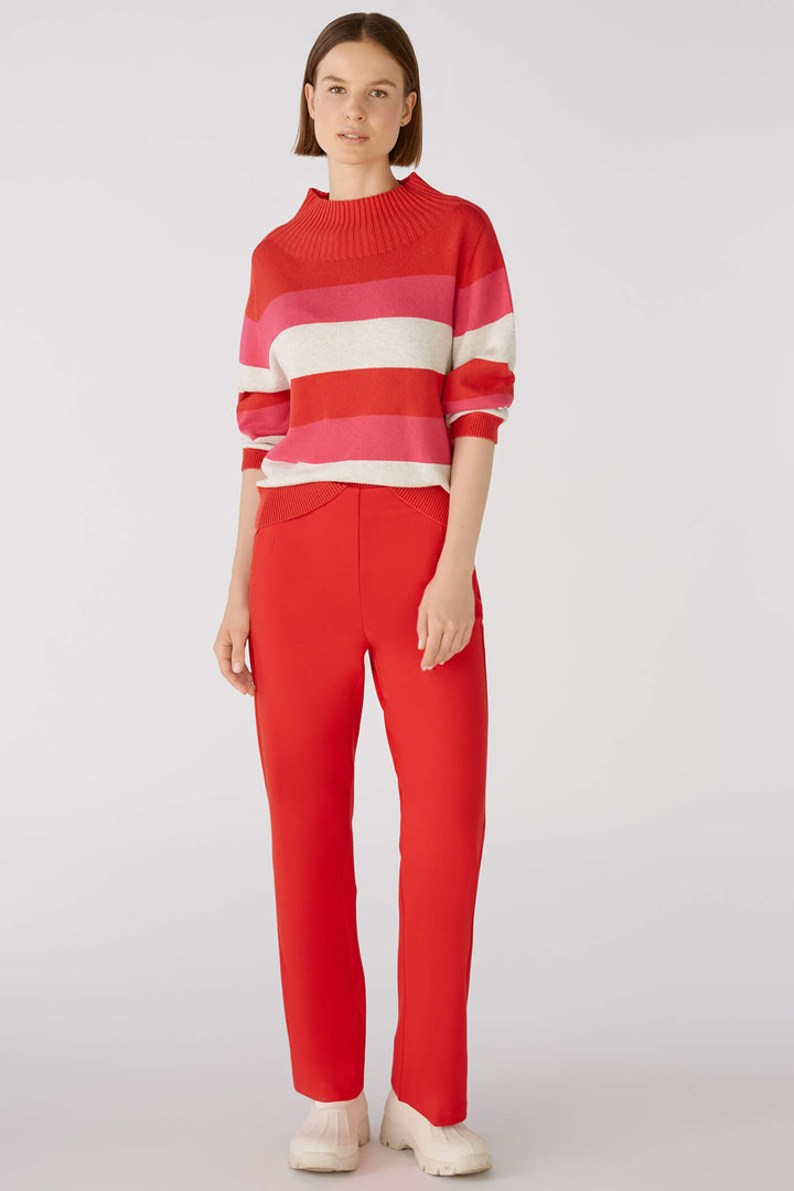 Oui 79802 Red Rose Pink Stripe Turtle Neck Jumper - Olivia Grace Fashion