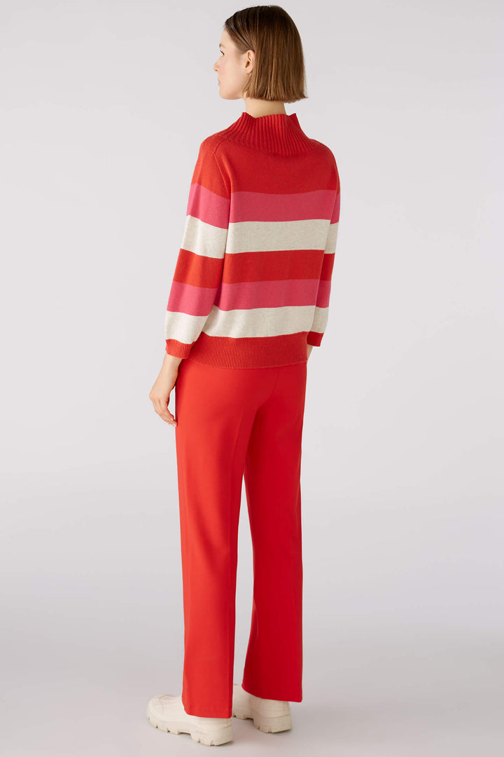 Oui 79802 Red Rose Pink Stripe Turtle Neck Jumper - Olivia Grace Fashion