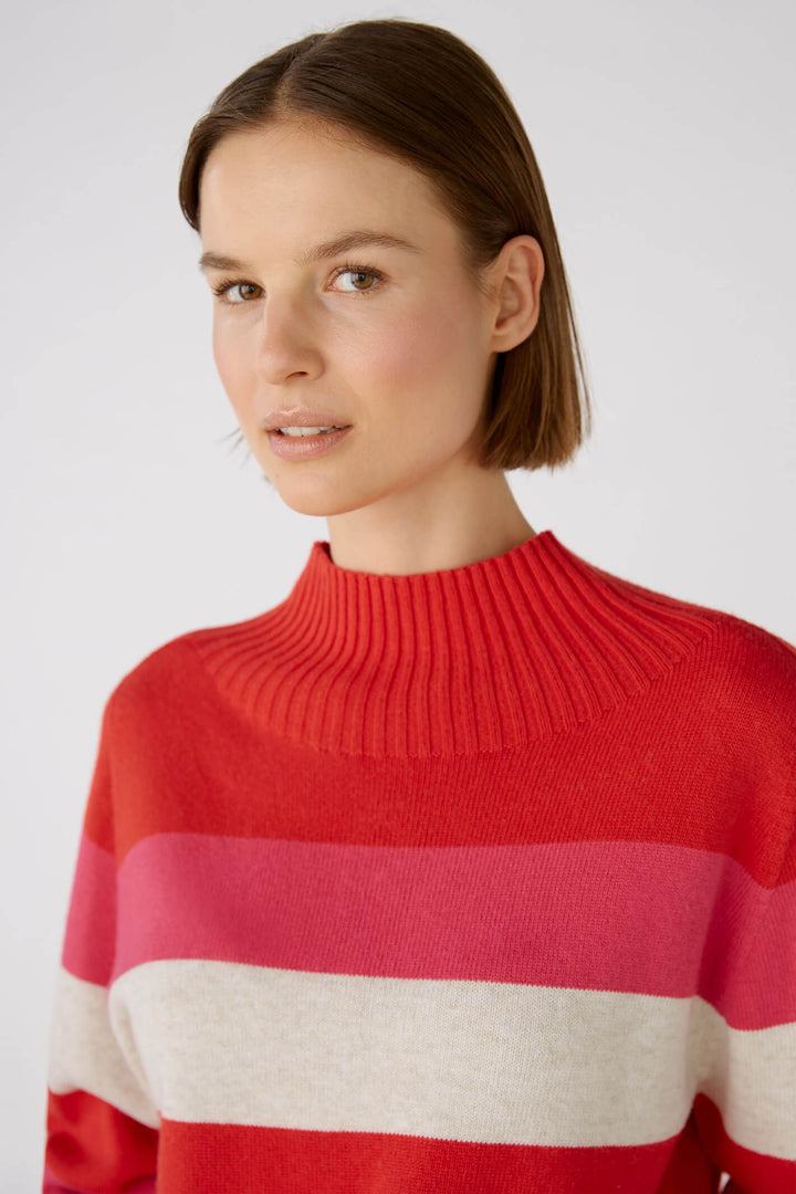 Oui 79802 Red Rose Pink Stripe Turtle Neck Jumper - Olivia Grace Fashion