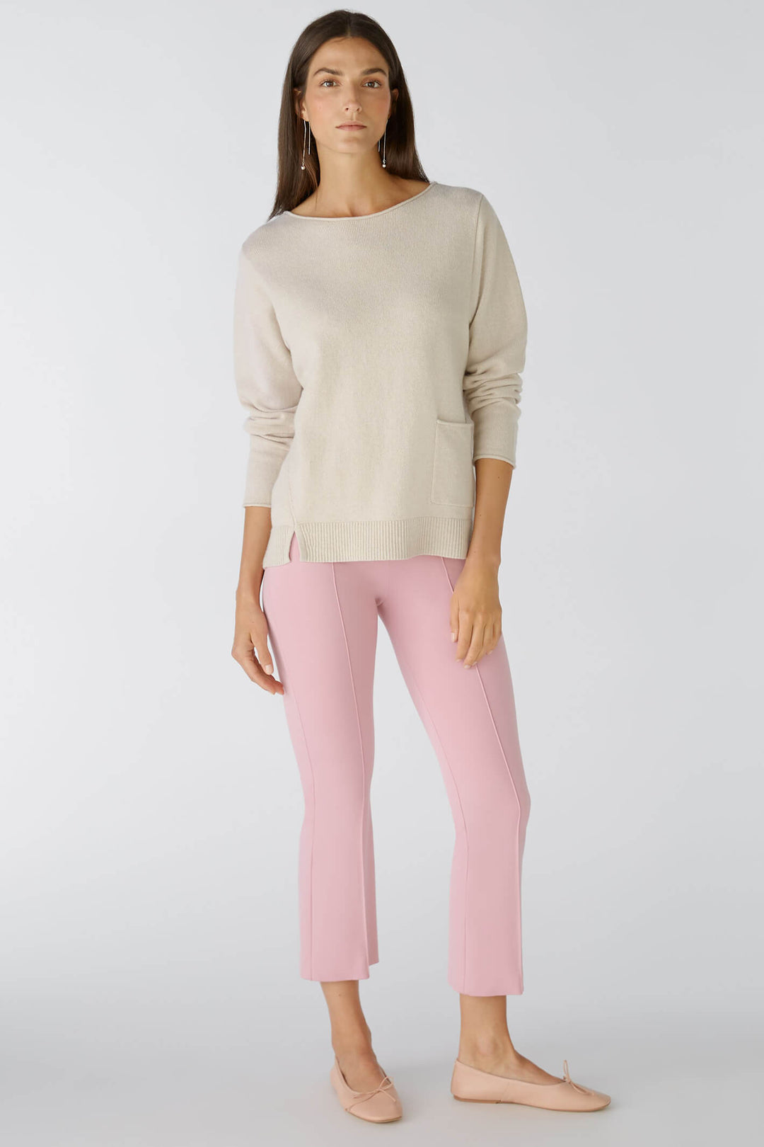 Oui 85724 Rose Pink Pull-On Cropped Trousers - Olivia Grace Fashion