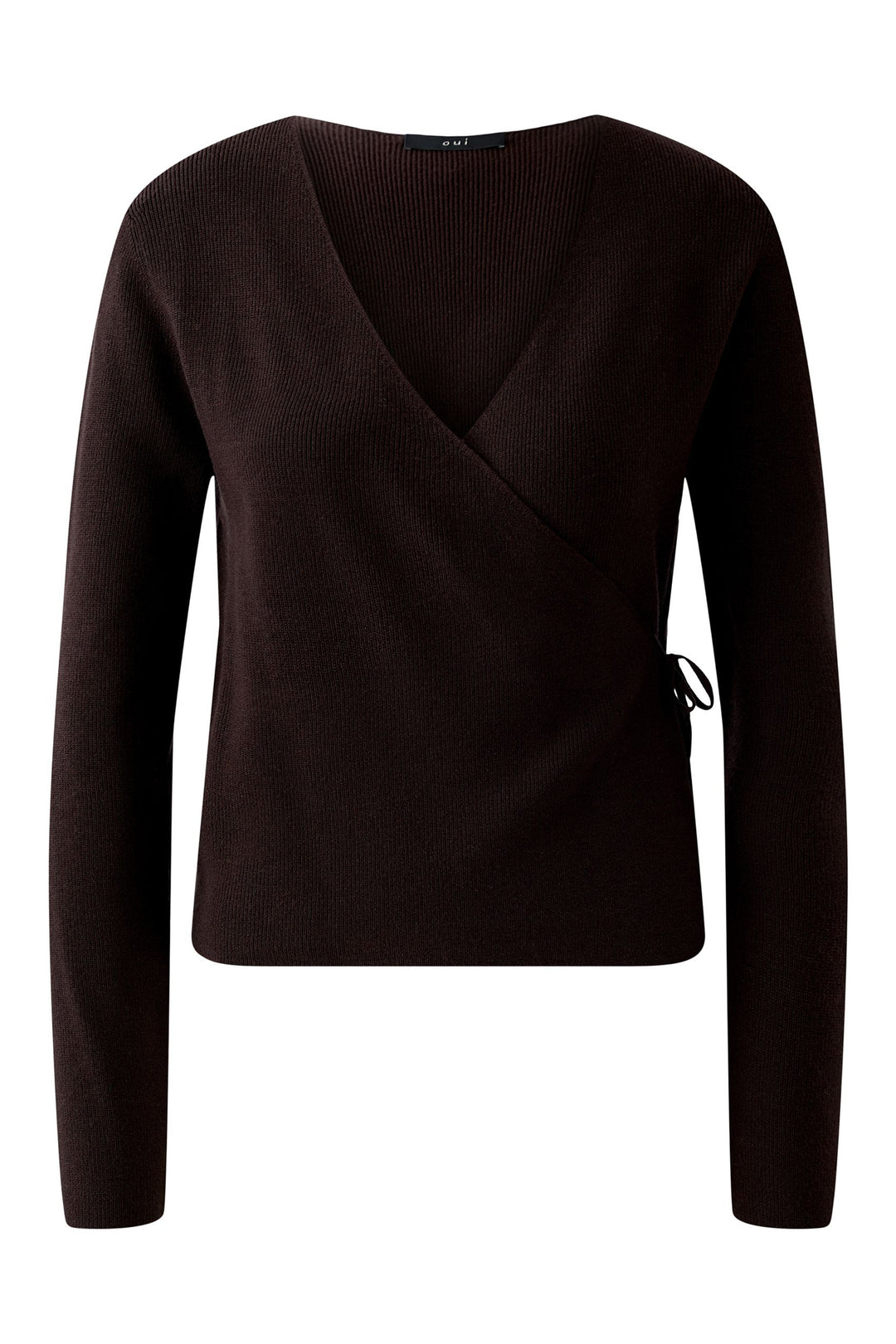 Dark brown long-sleeve top on a white background