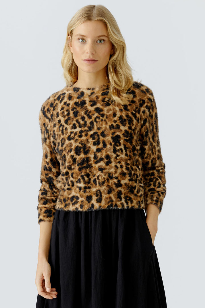 Oui 86112 Camel Brown Animal Print Jumper