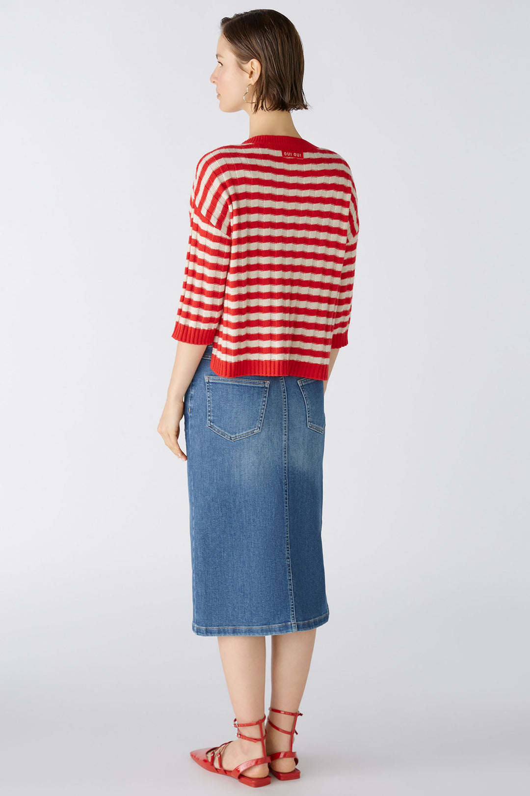 Oui 86632 Red Stone Stripe Chilli Jumper - Olivia Grace Fashion