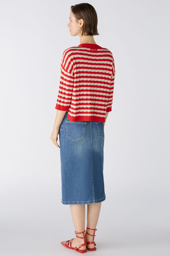 Oui 86632 Red Stone Stripe Chilli Jumper - Olivia Grace Fashion