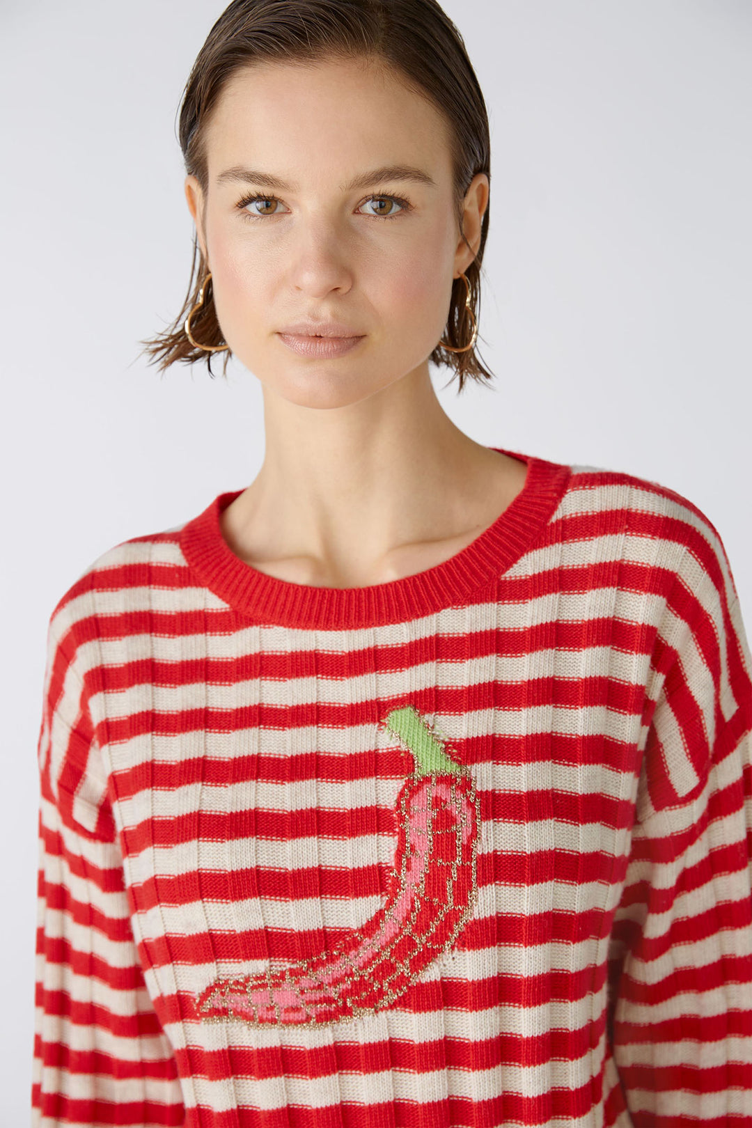 Oui 86632 Red Stone Stripe Chilli Jumper - Olivia Grace Fashion