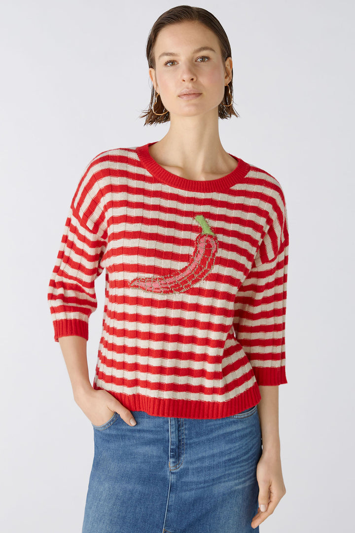 Oui 86632 Red Stone Stripe Chilli Jumper - Olivia Grace Fashion