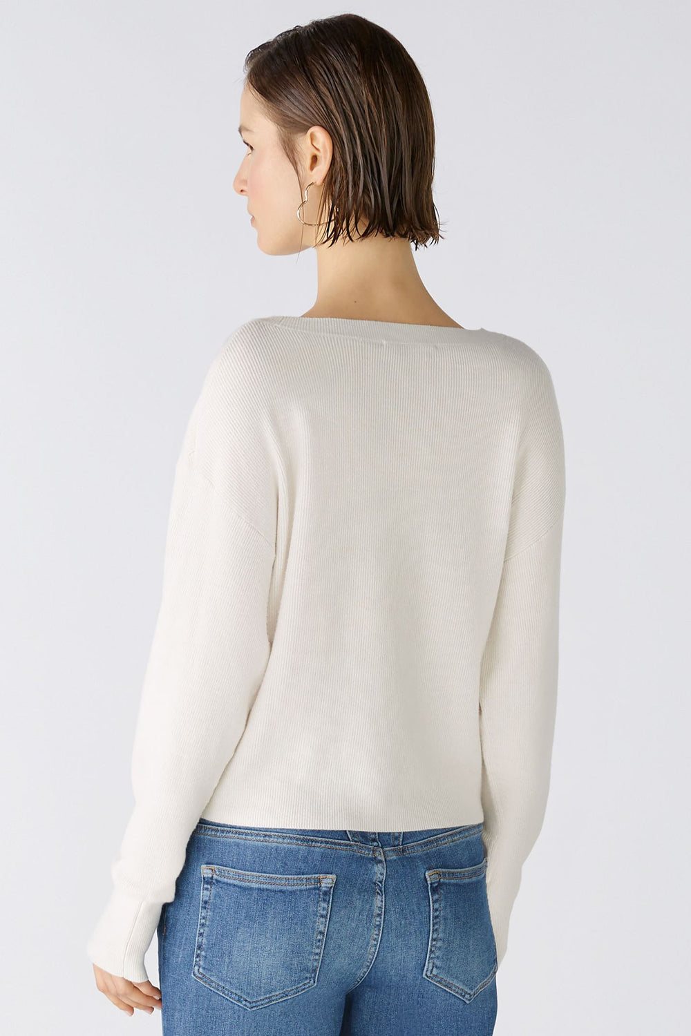Oui 86645 Offwhite Wide Neck Knot Front Jumper - Olivia Grace Fashion