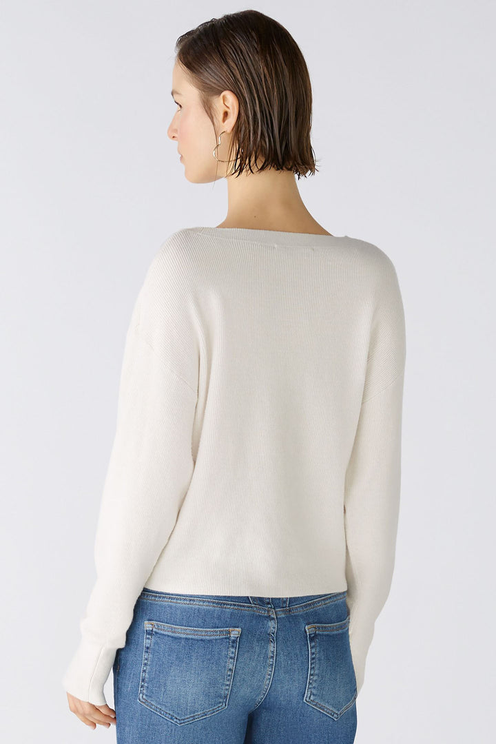 Oui 86645 Offwhite Wide Neck Knot Front Jumper - Olivia Grace Fashion