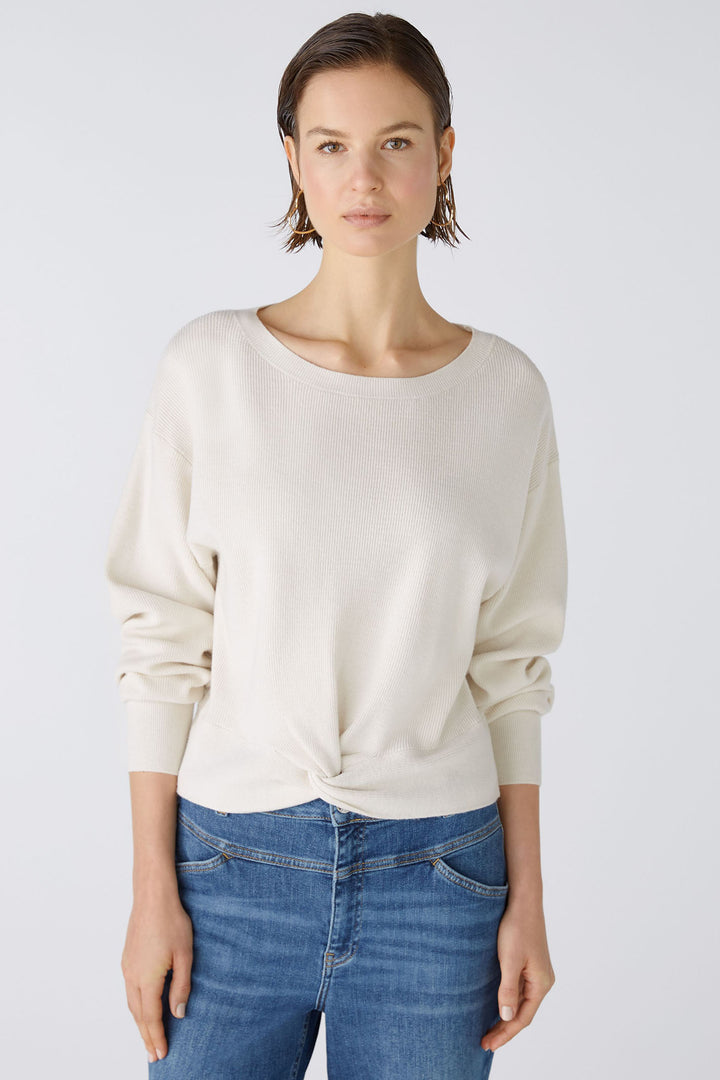 Oui 86645 Offwhite Wide Neck Knot Front Jumper - Olivia Grace Fashion