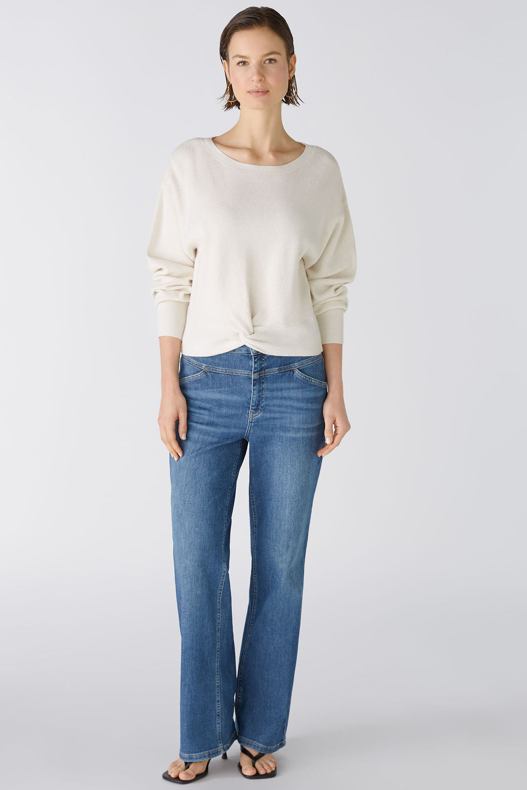 Oui 86645 Offwhite Wide Neck Knot Front Jumper - Olivia Grace Fashion