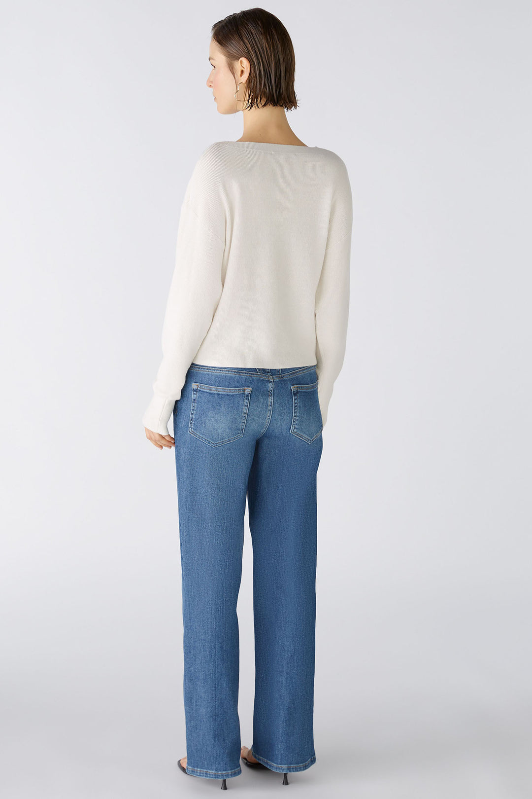 Oui 86645 Offwhite Wide Neck Knot Front Jumper - Olivia Grace Fashion