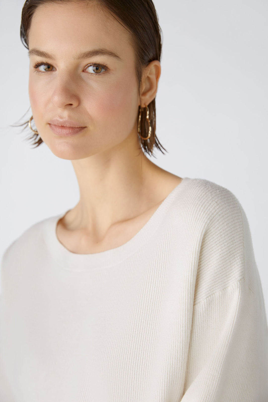 Oui 86645 Offwhite Wide Neck Knot Front Jumper - Olivia Grace Fashion