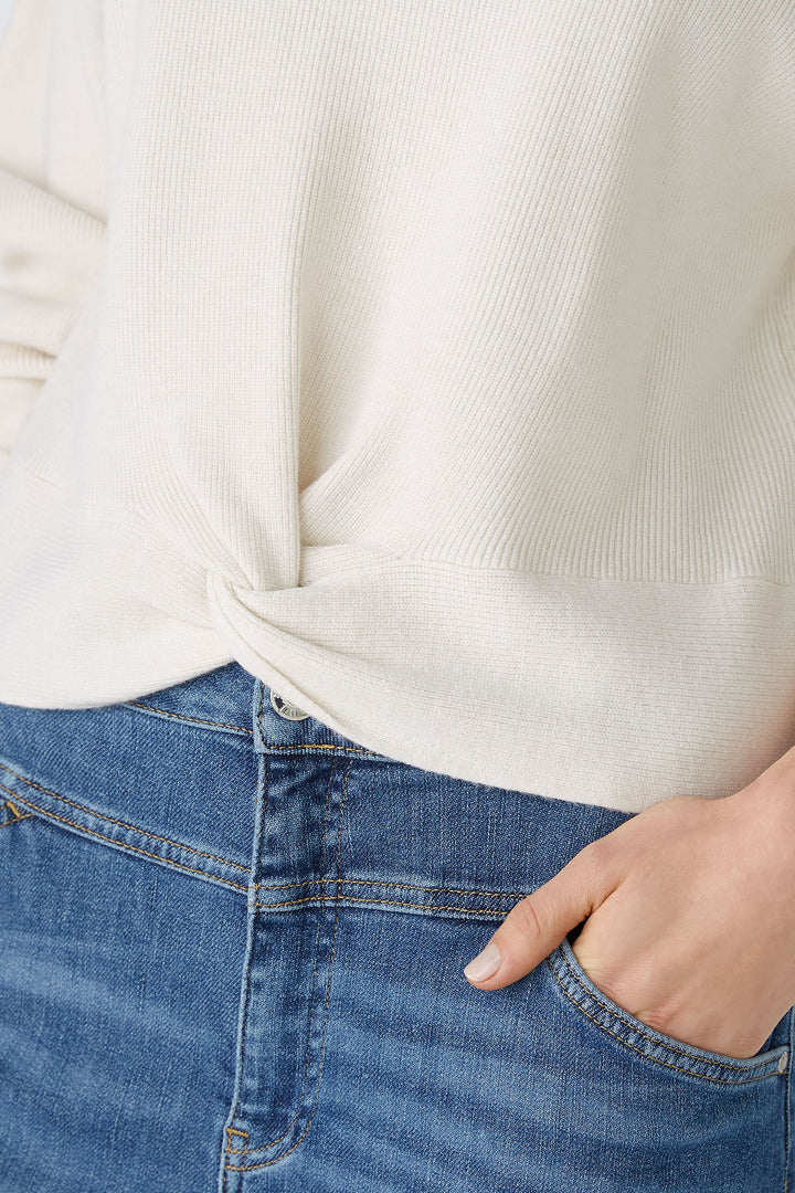 Oui 86645 Offwhite Wide Neck Knot Front Jumper - Olivia Grace Fashion