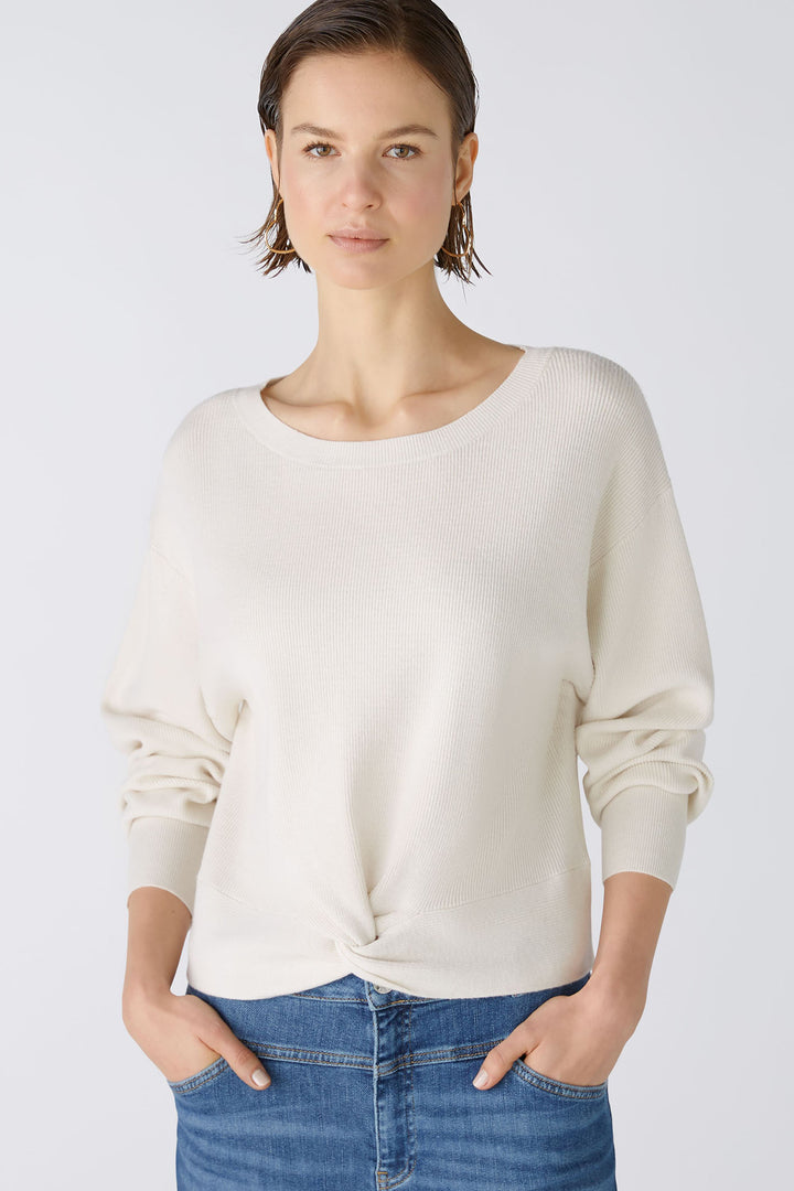 Oui 86645 Offwhite Wide Neck Knot Front Jumper - Olivia Grace Fashion