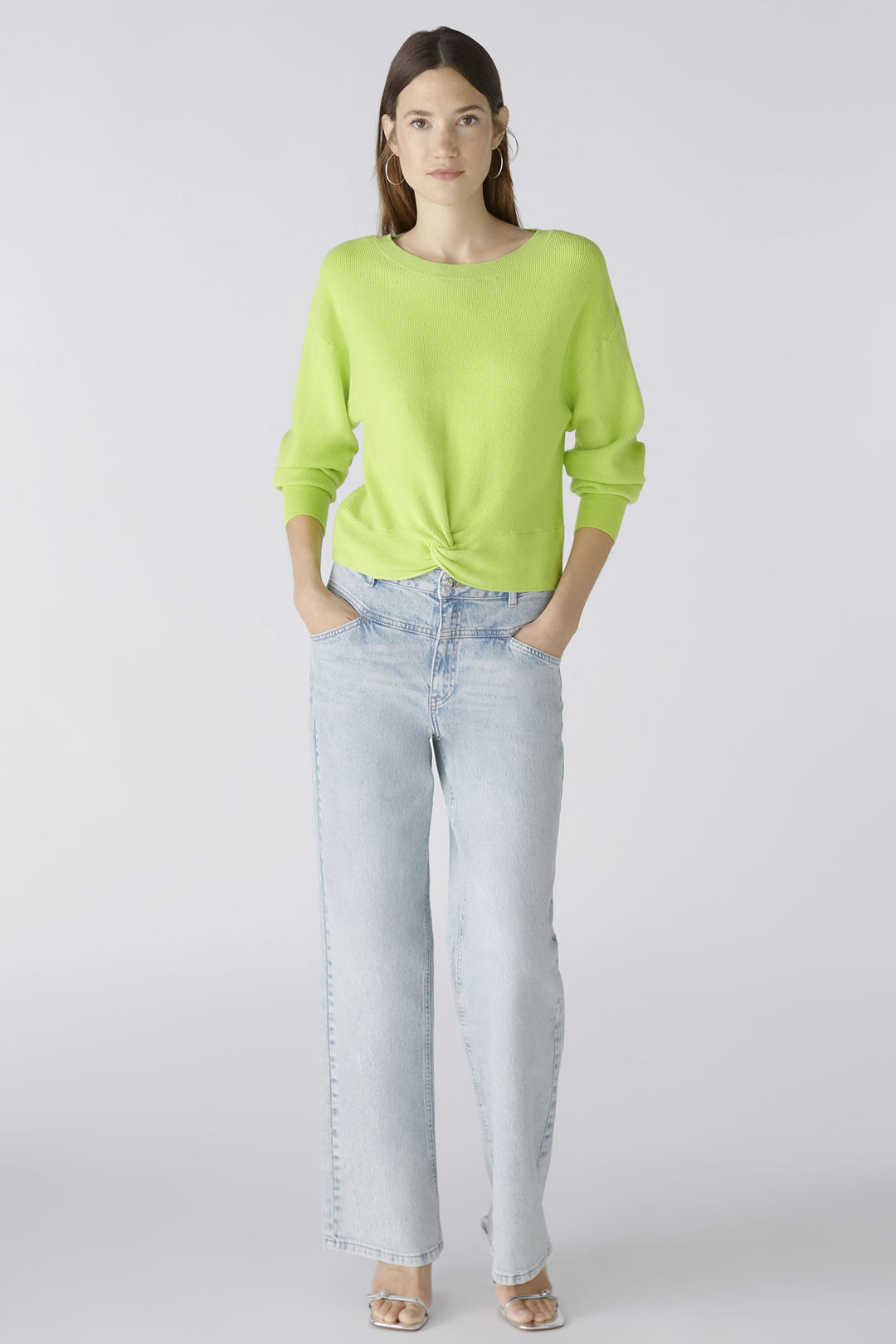 Oui 86645 Tender Shoots Green Knot Front Jumper - Olivia Grace Fashion