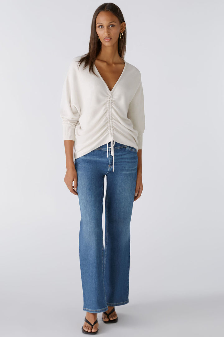 Oui 86648 Offwhite Gathered Front V-Neck Jumper - Olivia Grace Fashion