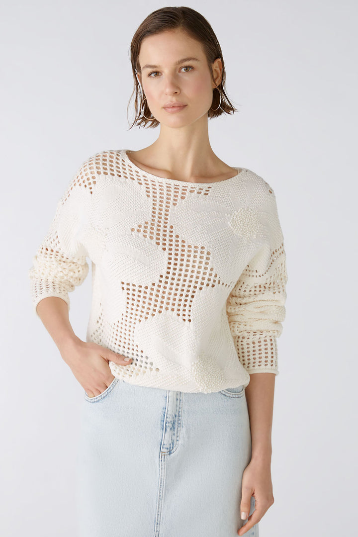 Oui 86664 Gardenia Cream Mesh Floral Jumper - Olivia Grace Fashion
