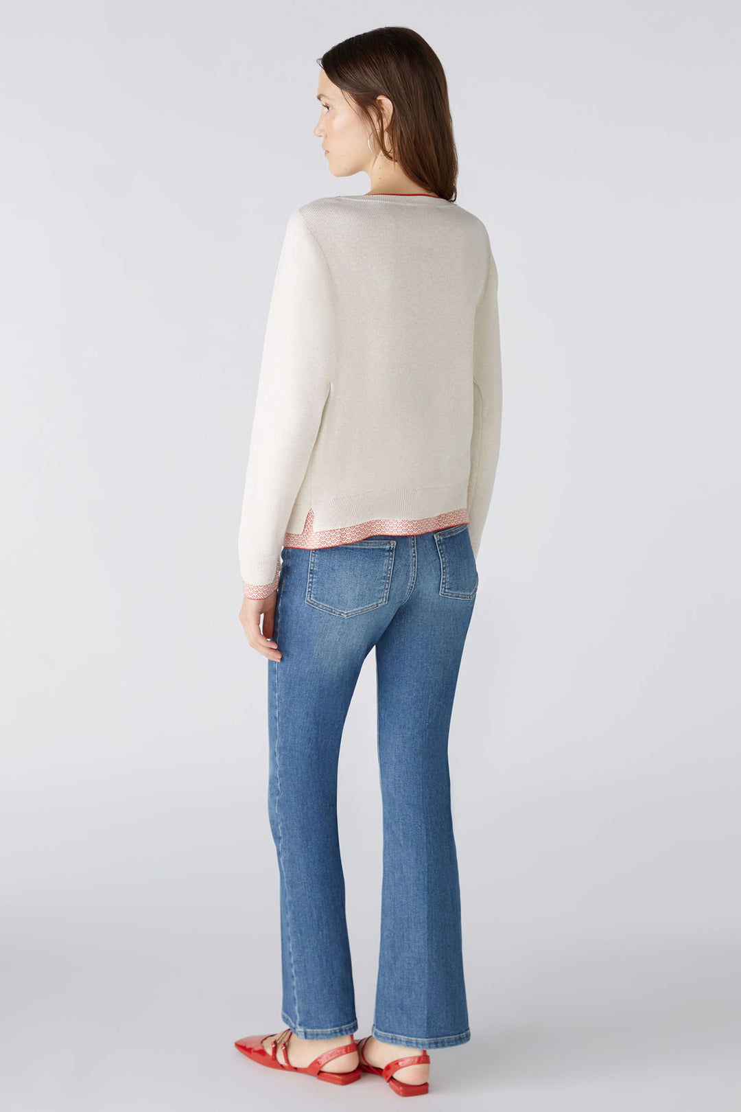 Oui 86667 White Red Wide Neck Jumper - Olivia Grace Fashion