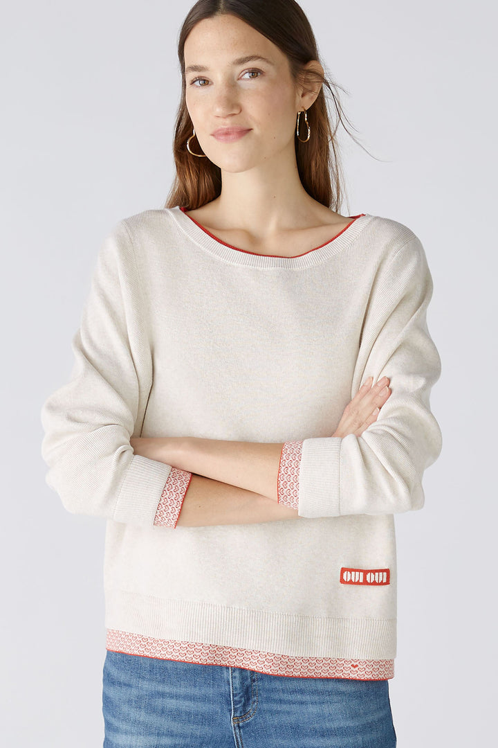 Oui 86667 White Red Wide Neck Jumper - Olivia Grace Fashion