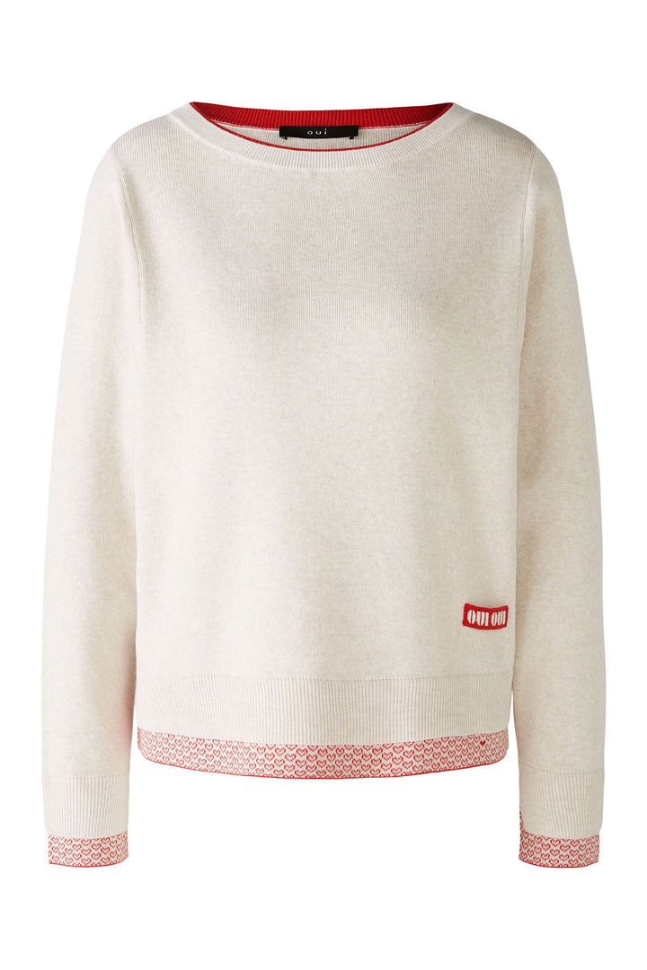 Oui 86667 White Red Wide Neck Jumper - Olivia Grace Fashion