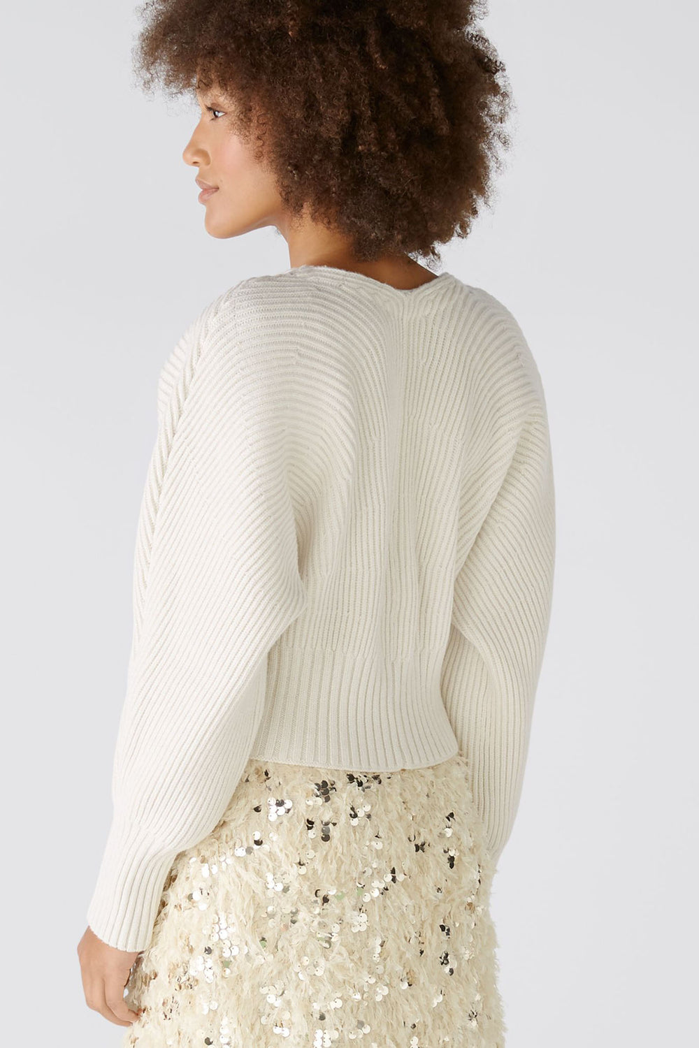 Oui Cardigan Off White Cream Two Button Ribbed 86691-1021 - Olivia Grace Fashion