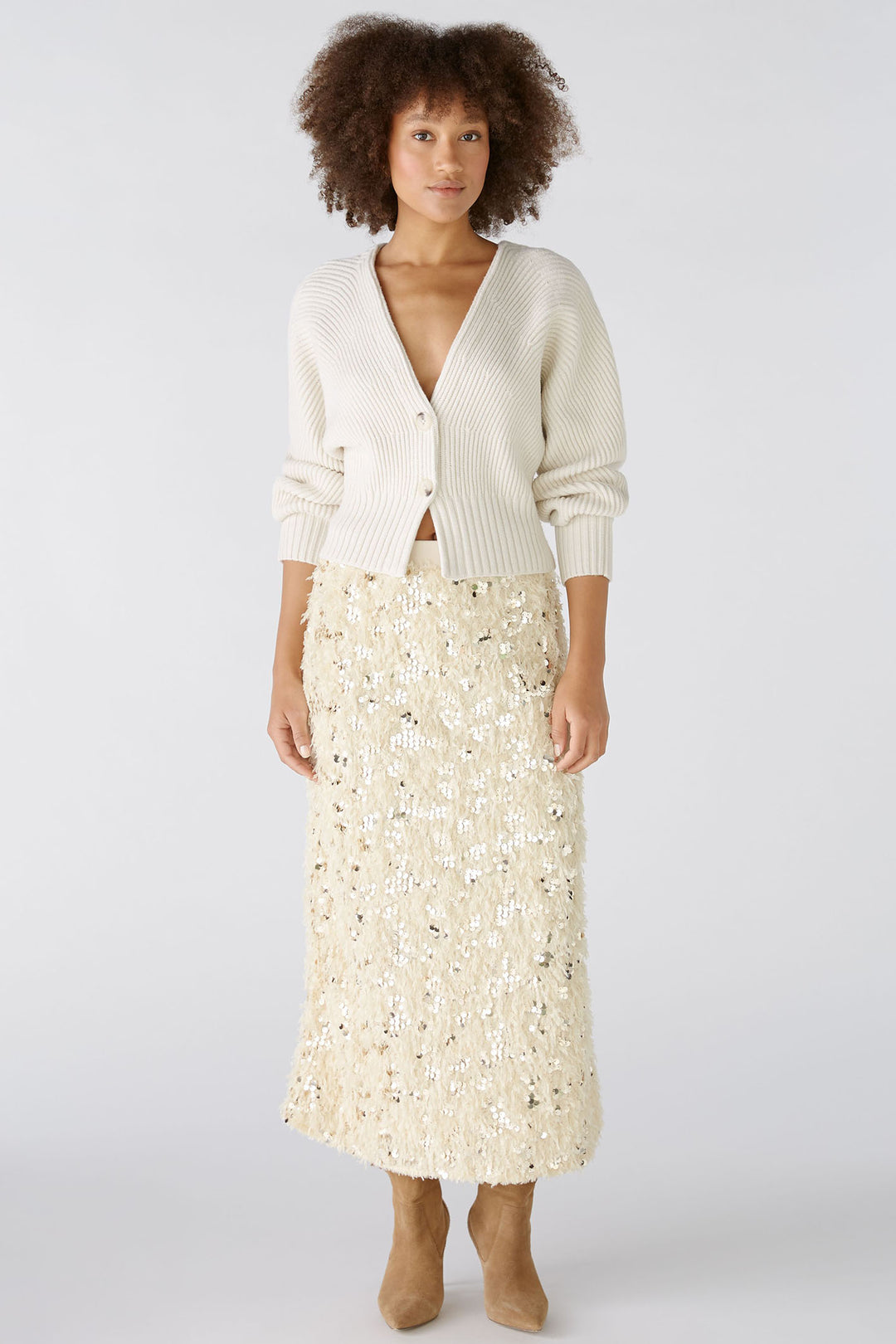 Oui Cardigan Off White Cream Two Button Ribbed 86691-1021 - Olivia Grace Fashion