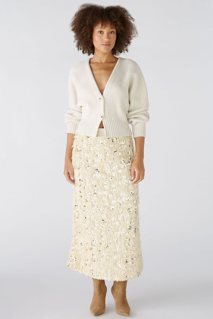 Oui Cardigan Off White Cream Two Button Ribbed 86691-1021 - Olivia Grace Fashion