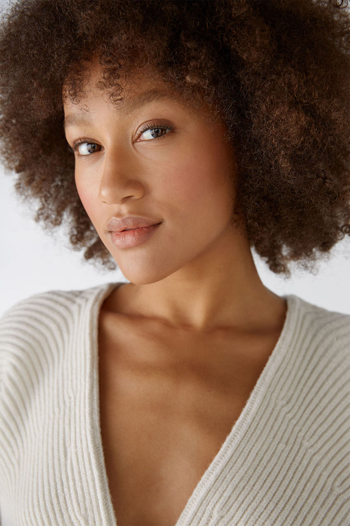 Oui Cardigan Off White Cream Two Button Ribbed 86691-1021 - Olivia Grace Fashion