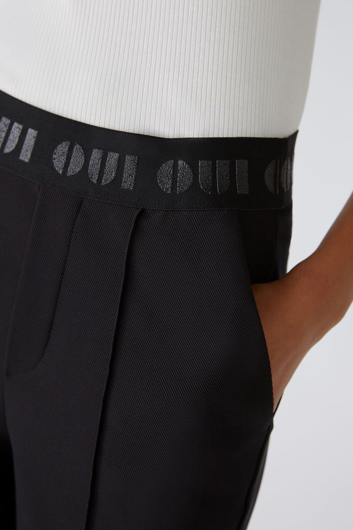 Oui 86917 Black Cropped Pull-On Wide Leg Trousers - Olivia Grace Fashion