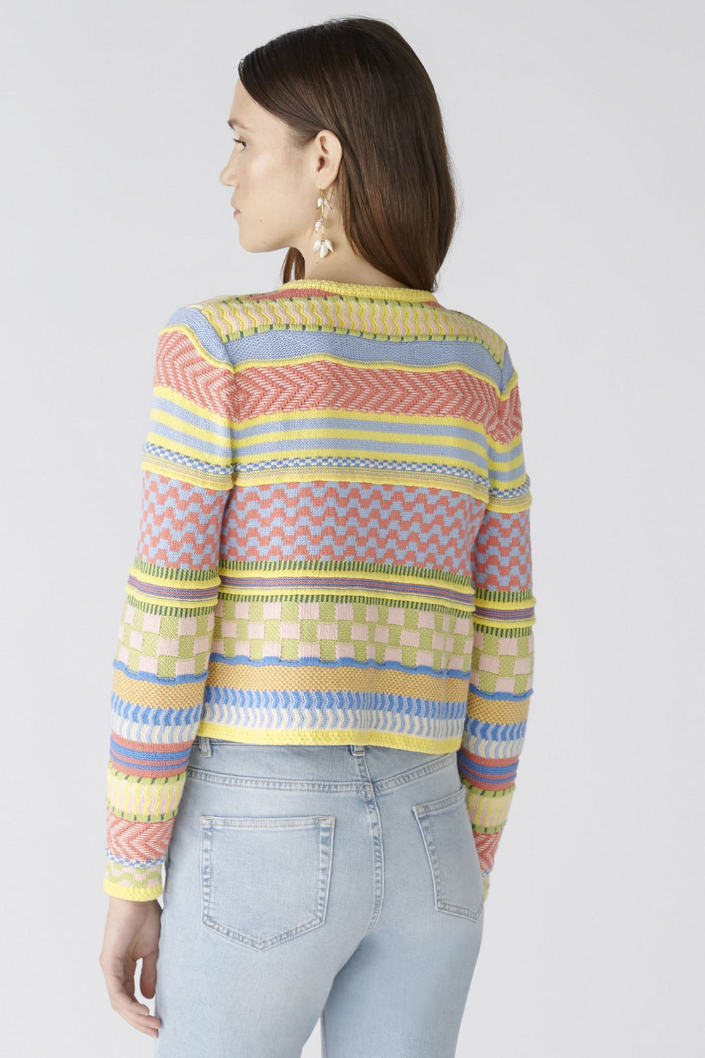 Oui 87308 Light Blue Yellow Multi Pattern Cardigan - Olivia Grace Fashion