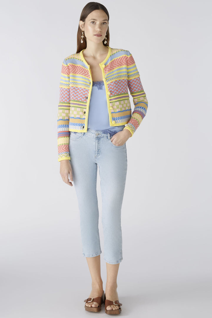 Oui 87308 Light Blue Yellow Multi Pattern Cardigan - Olivia Grace Fashion