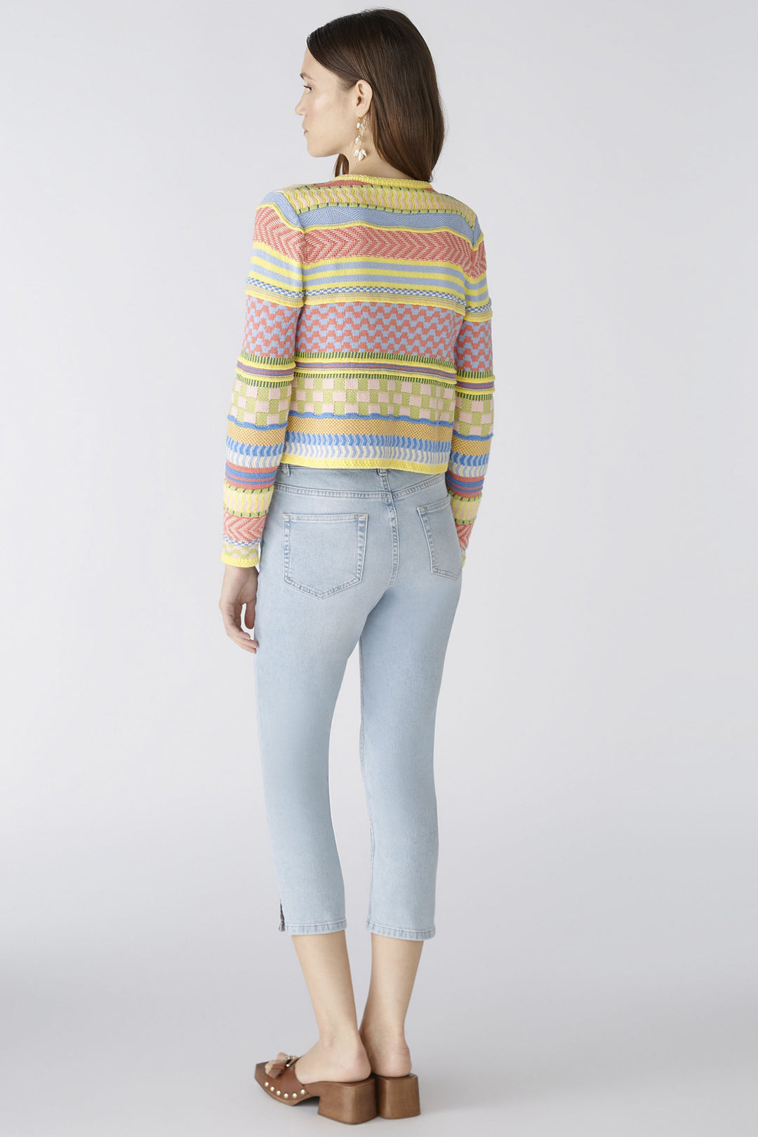 Oui 87308 Light Blue Yellow Multi Pattern Cardigan - Olivia Grace Fashion