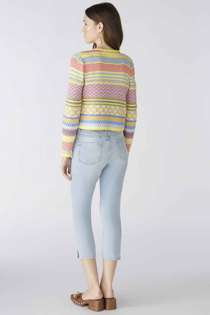 Oui 87308 Light Blue Yellow Multi Pattern Cardigan - Olivia Grace Fashion