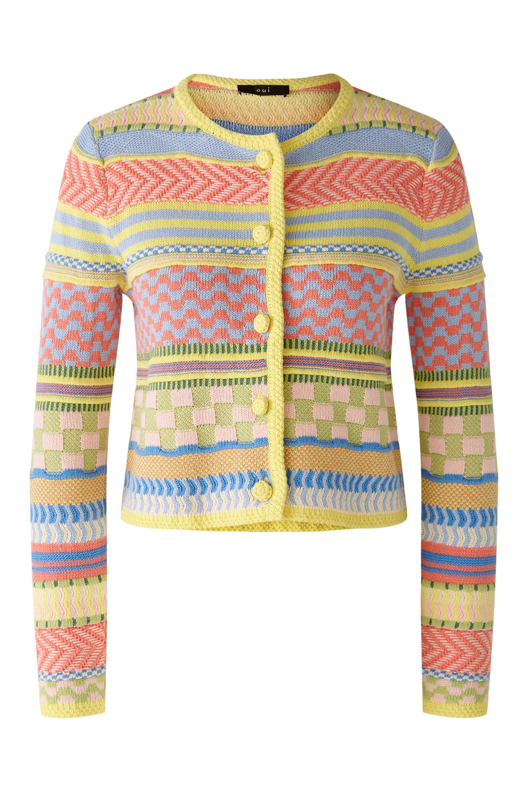 Oui 87308 Light Blue Yellow Multi Pattern Cardigan - Olivia Grace Fashion