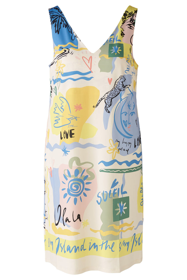 Oui 87319 Yellow Blue Summer Love Print Sleeveless Dress - Olivia Grace Fashion