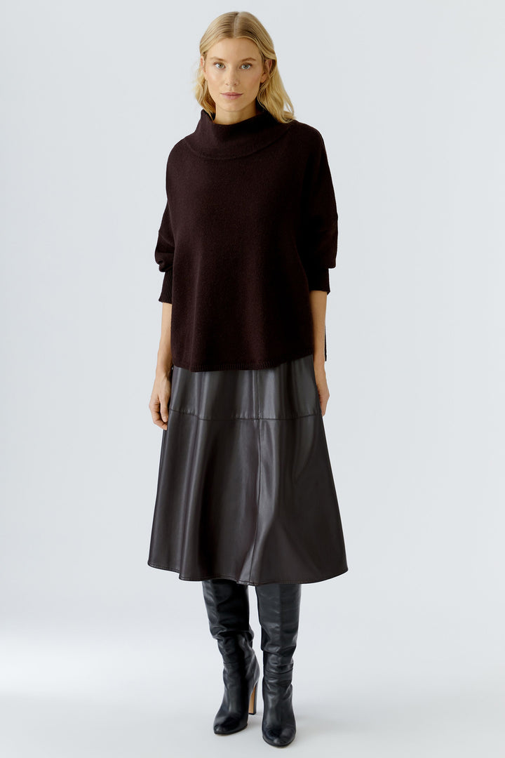 Oui 87352 Dark Brown Faux Leather A-Line Skirt