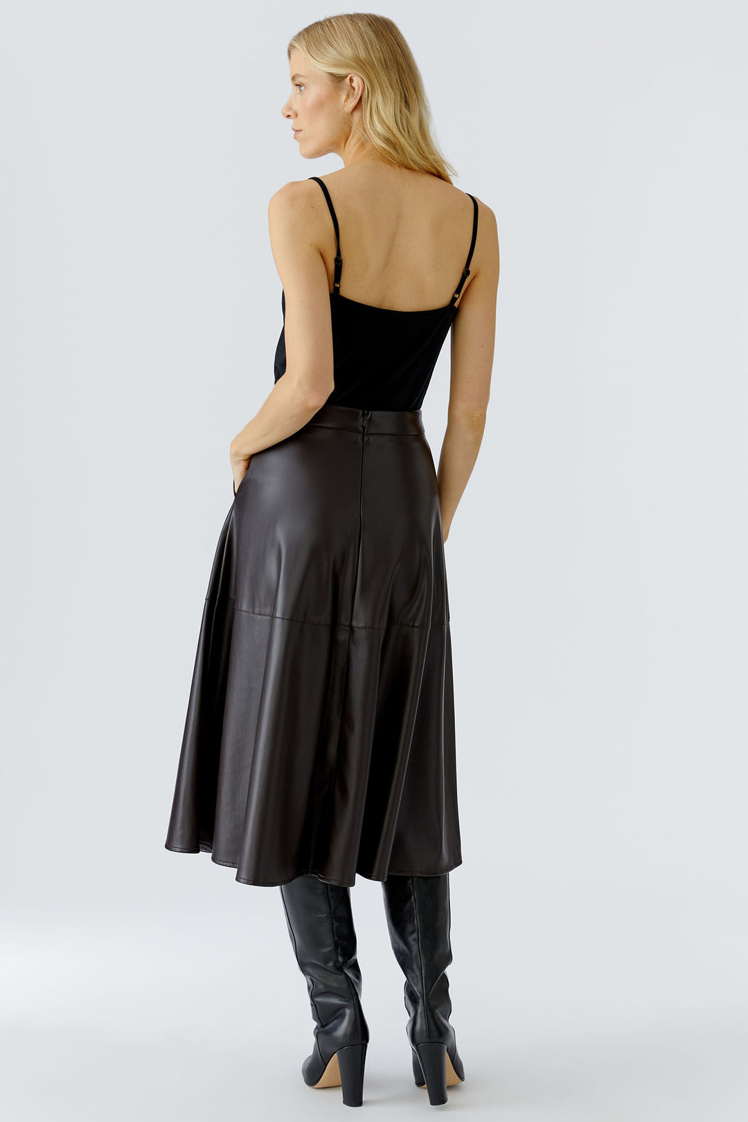 Oui 87352 Dark Brown Faux Leather A-Line Skirt