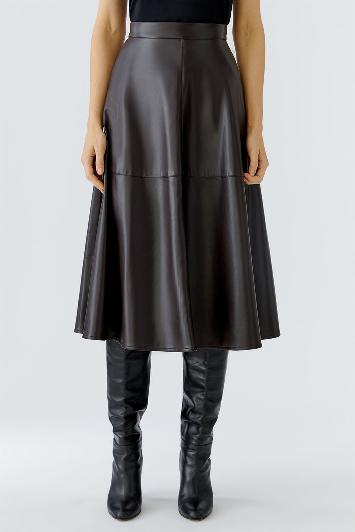 Oui 87352 Dark Brown Faux Leather A-Line Skirt
