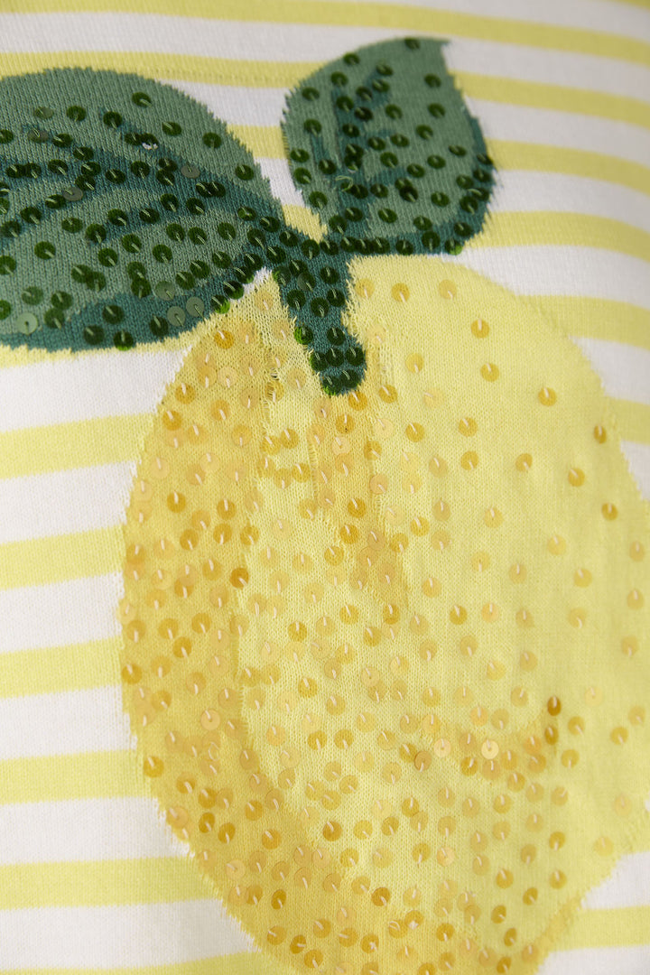 Oui 87474 Yellow White Stripe Sequin Lemon Jumper - Olivia Grace Fashion